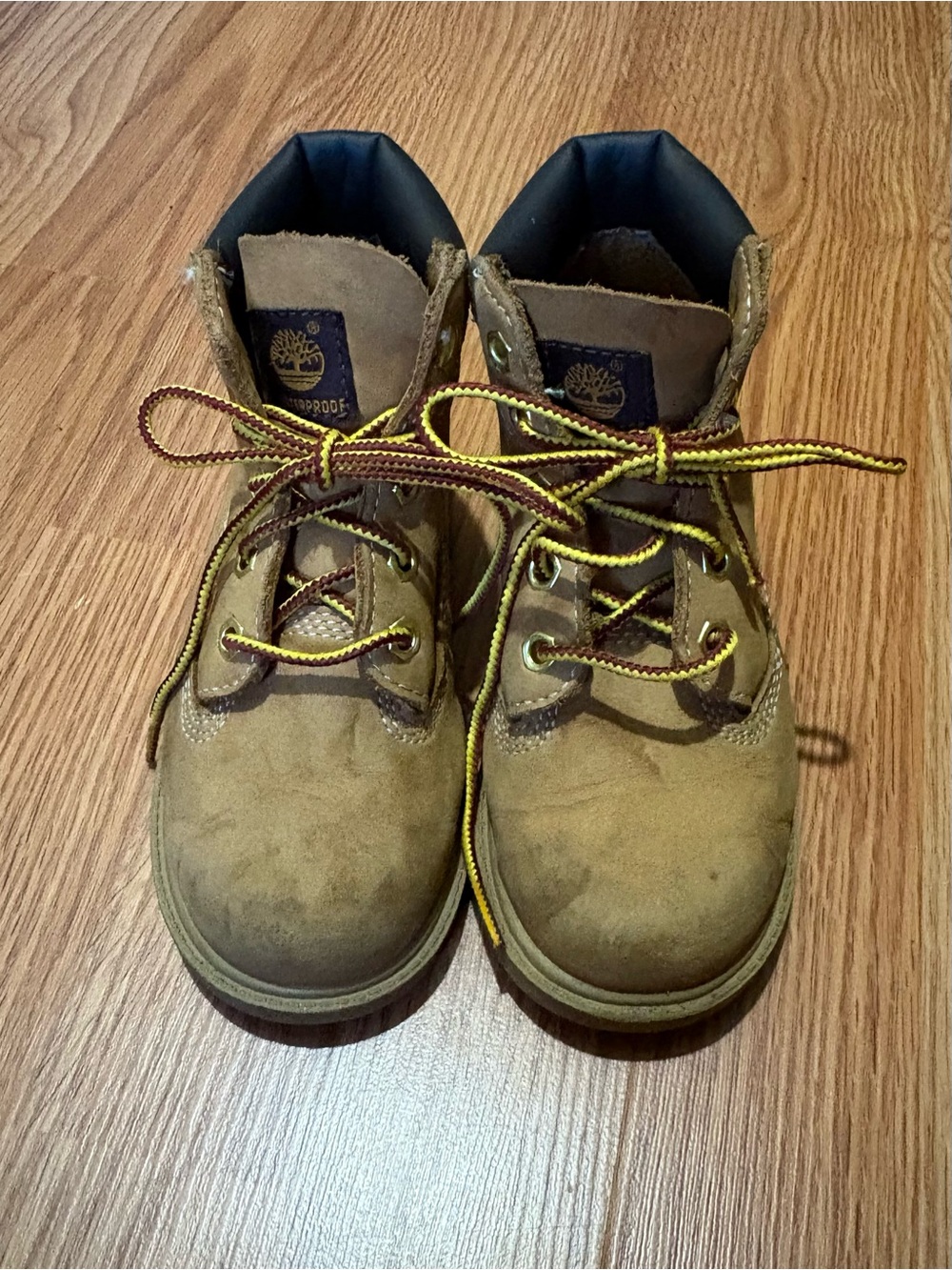 Timberland Kids Tan Suede Lace-Up Boots with Yellow Accent Laces